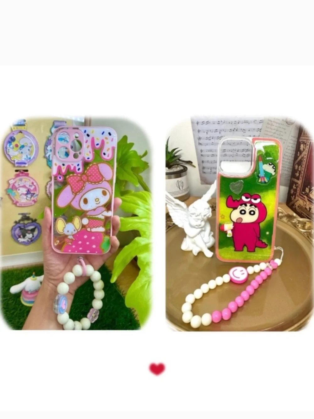 iPhone 13promax cartoon case.Handmade cute case with free gift beads chain